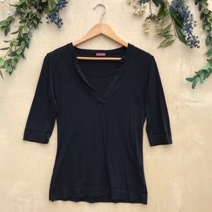 Zooey Basic Black Vneck Quarter Sleeve Tee